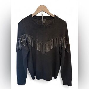 Express Black Sweater with Metallic Fringe Women’s Medium NEW
